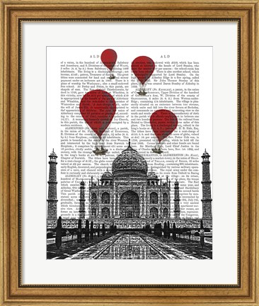 Framed Taj Mahal and Red Hot Air Balloons Print