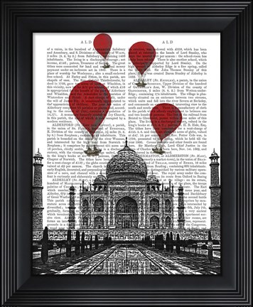 Framed Taj Mahal and Red Hot Air Balloons Print