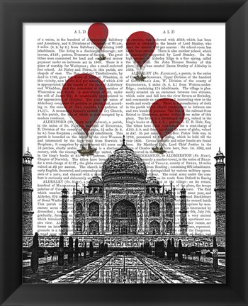 Framed Taj Mahal and Red Hot Air Balloons Print