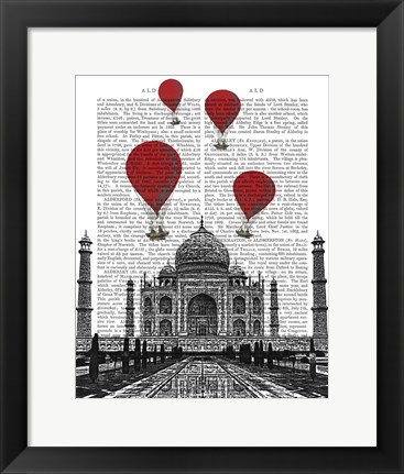 Framed Taj Mahal and Red Hot Air Balloons Print