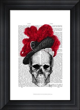 Framed Skull with Red Hat Print