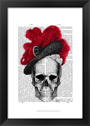 Framed Skull with Red Hat Print