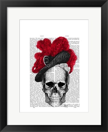 Framed Skull with Red Hat Print