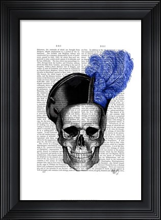 Framed Skull with Blue Hat Print