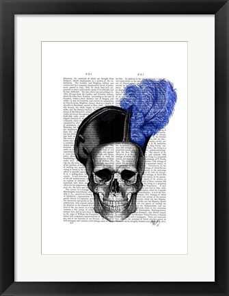 Framed Skull with Blue Hat Print