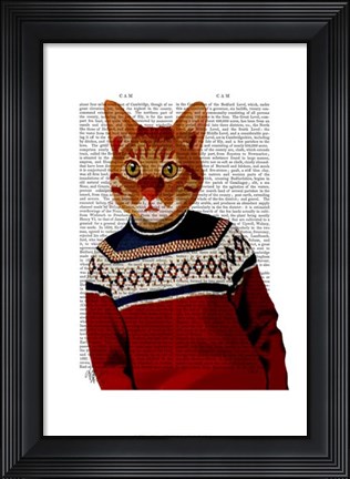 Framed Cat in Ski Sweater Print