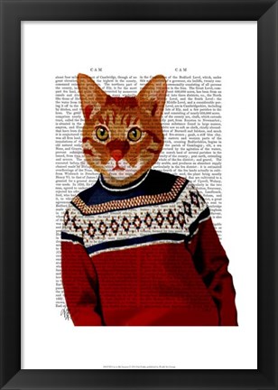 Framed Cat in Ski Sweater Print