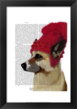 Framed German Shepherd in Red Woolly Hat Print