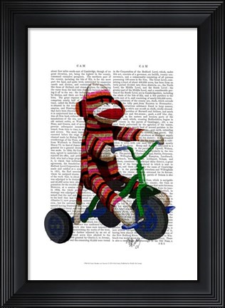 Framed Sock Monkey on Tricycle Print
