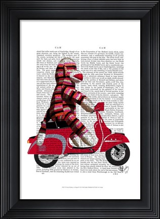 Framed Sock Monkey on Moped Print