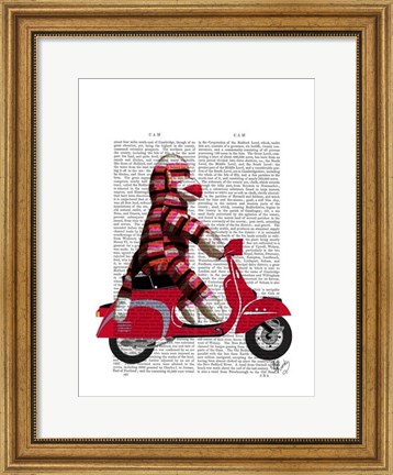 Framed Sock Monkey on Moped Print