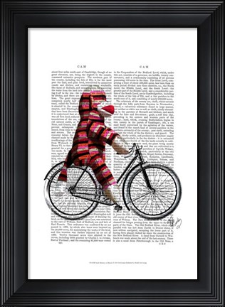 Framed Sock Monkey on Bicycle Print