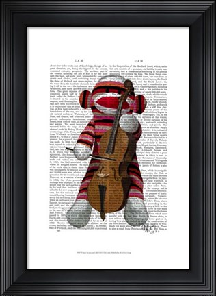 Framed Sock Monkey and Cello Print