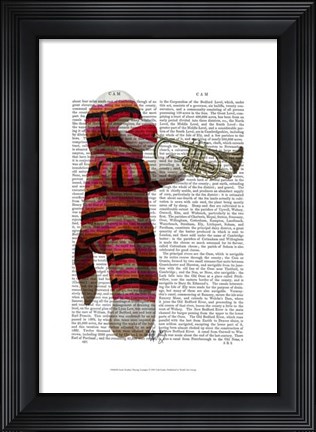 Framed Sock Monkey Playing Trumpet Print