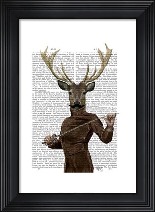Framed Fencing Deer Portrait Print