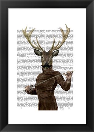 Framed Fencing Deer Portrait Print