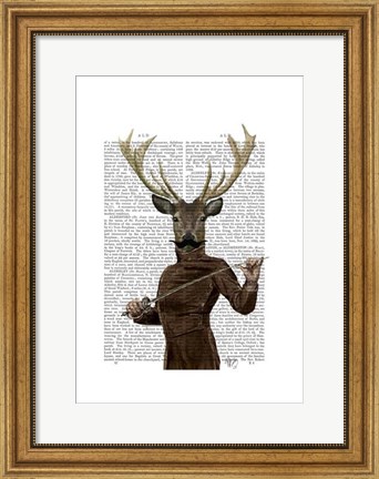 Framed Fencing Deer Portrait Print