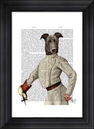 Framed Greyhound Fencer in Cream Portrait Print