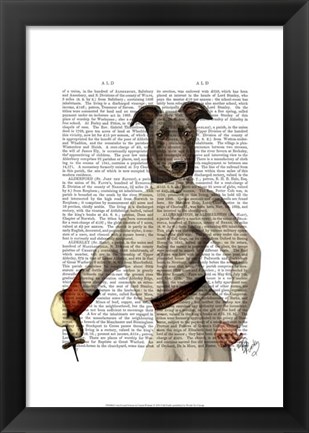 Framed Greyhound Fencer in Cream Portrait Print