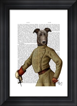 Framed Greyhound Fencer Dark Portrait Print