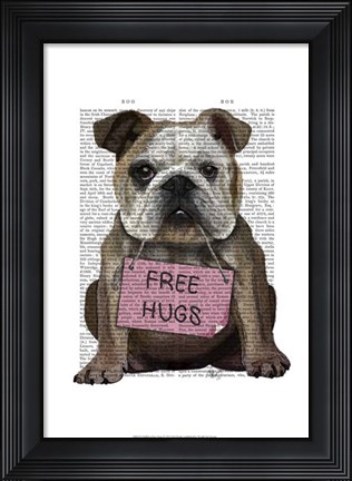 Framed Bulldog Free Hugs Print