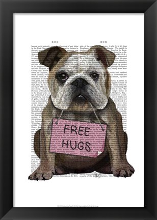 Framed Bulldog Free Hugs Print