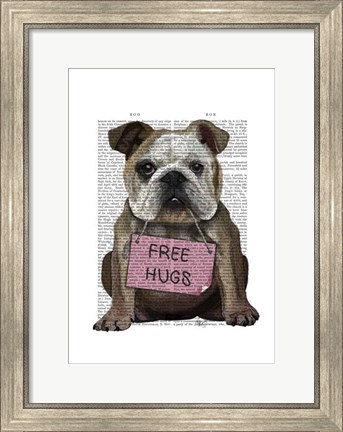 Framed Bulldog Free Hugs Print