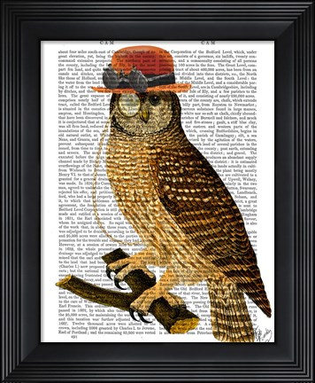 Framed Owl with Steampunk Style Bowler Hat Print