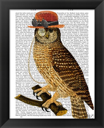 Framed Owl with Steampunk Style Bowler Hat Print