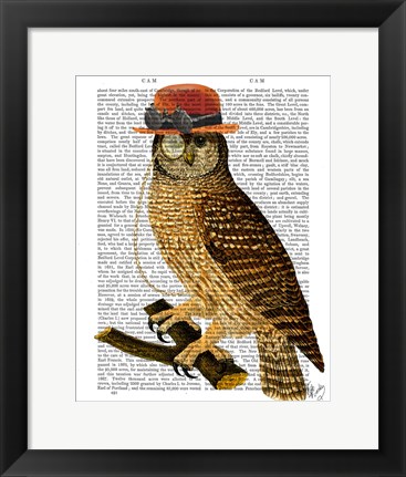 Framed Owl with Steampunk Style Bowler Hat Print