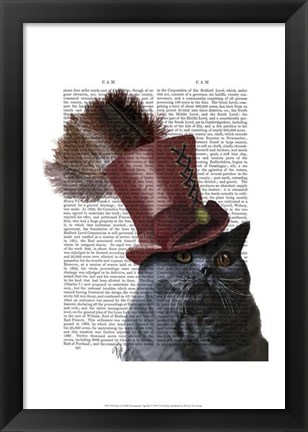 Framed Grey Cat With Steampunk Top Hat Print