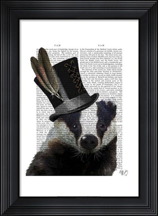 Framed Steampunk Badger in Top Hat Print