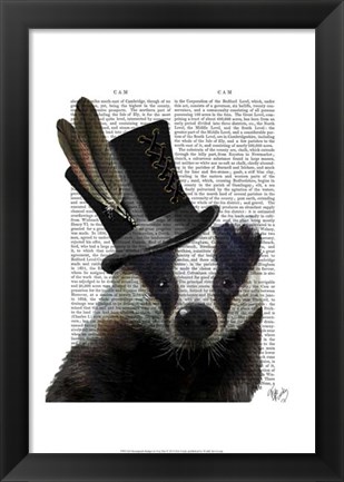 Framed Steampunk Badger in Top Hat Print