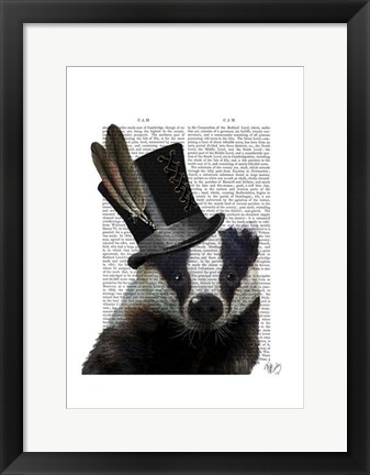 Framed Steampunk Badger in Top Hat Print