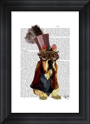 Framed Basset Hound Steampunk Top Hat Goggles Print