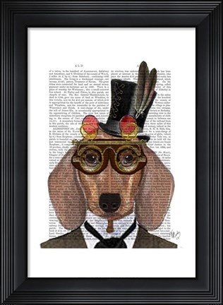 Framed Dachshund with Top Hat and Goggles Print