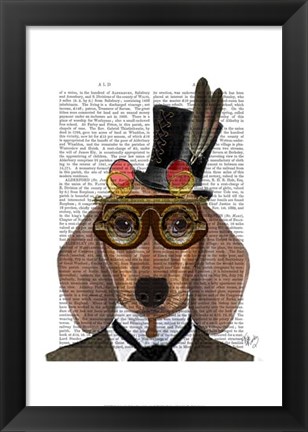 Framed Dachshund with Top Hat and Goggles Print