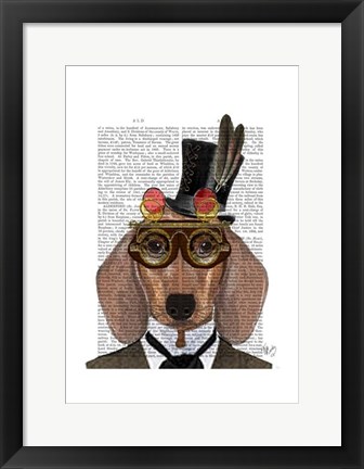 Framed Dachshund with Top Hat and Goggles Print