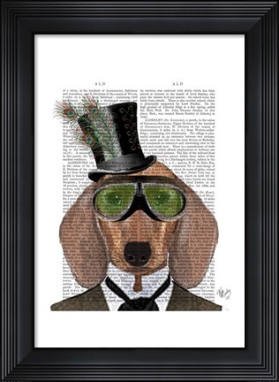Framed Dachshund Green Goggles Top Hat Print