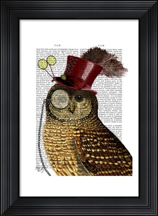 Framed Owl With Top Hat Print