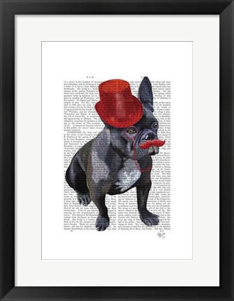 Framed French Bulldog With Red Top Hat and Moustache Print