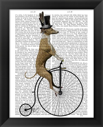 Framed Greyhound on Black Penny Farthing Bike Print