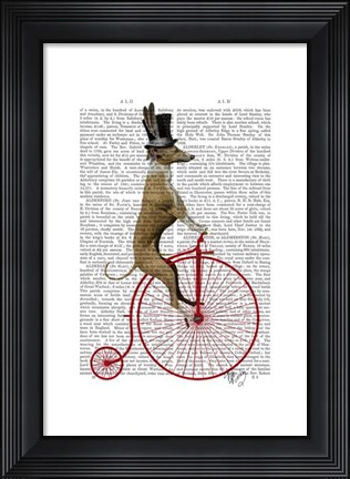 Framed Greyhound on Red Penny Farthing Bike Print