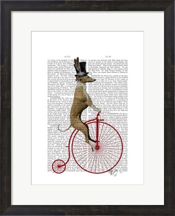 Framed Greyhound on Red Penny Farthing Bike Print