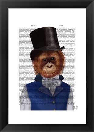 Framed Orangutan in Top Hat Print