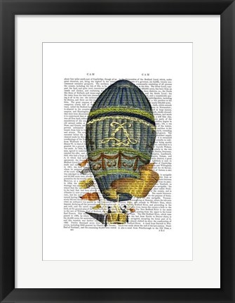 Framed Blue Cylindrical Hot Air Balloon Print