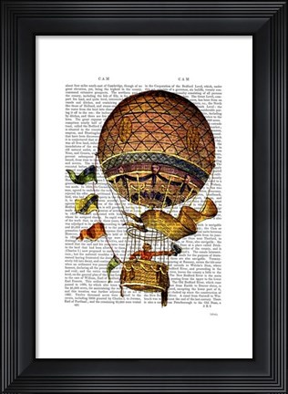 Framed Hot Air Balloon with Flags Print
