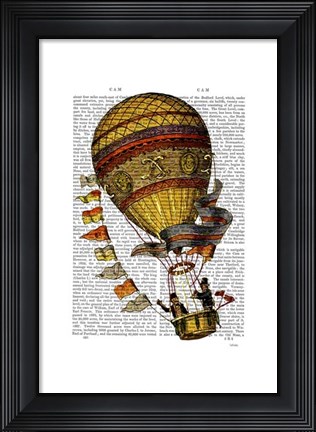 Framed Hot Air Balloon Gold with Flags Print