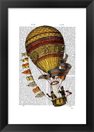 Framed Hot Air Balloon Gold with Flags Print