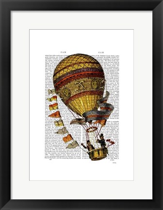 Framed Hot Air Balloon Gold with Flags Print